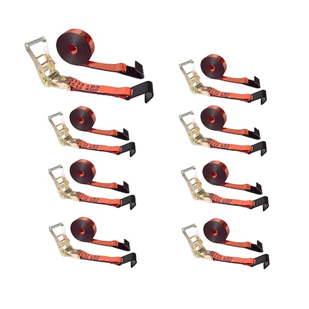 Tie 4 Safe 2 x 30' Ratchet Tie Downs w/ Flat Hooks, WLL- 3,333 lbs., PK8 RT04C-530-M11N-R-8